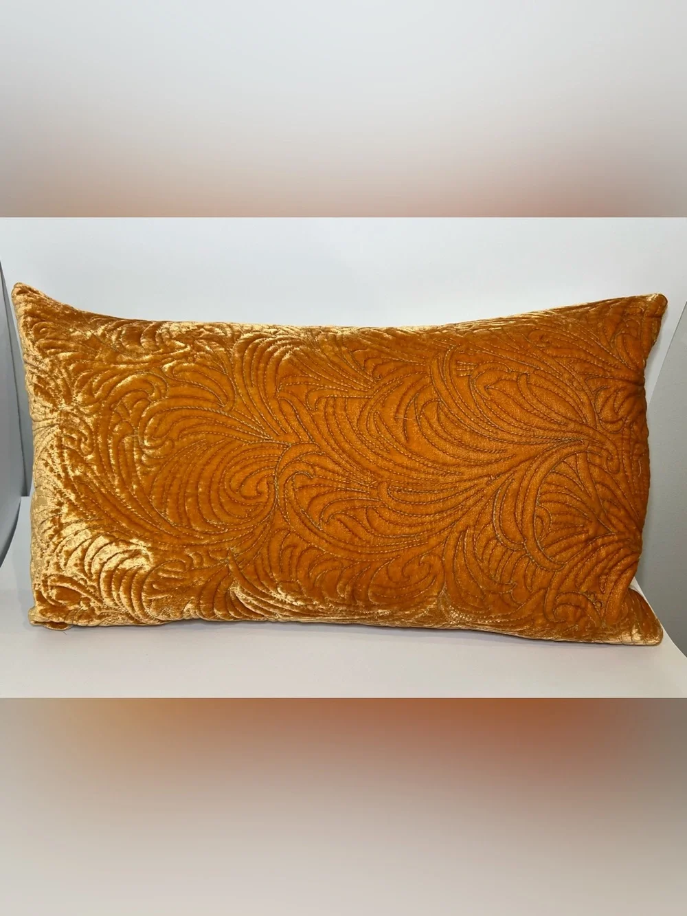 West Elm Orange Velvet Embossed Lumbar Pillow Down Insert